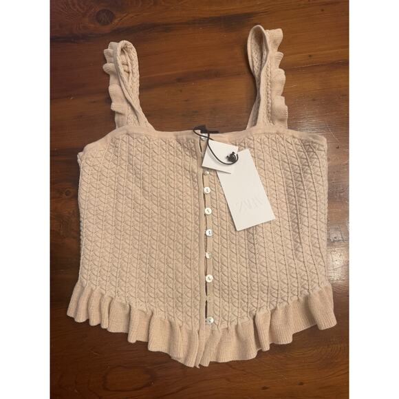 Zara knit corset top Sleeveless Beige Sz Small NWT - Picture 2 of 7